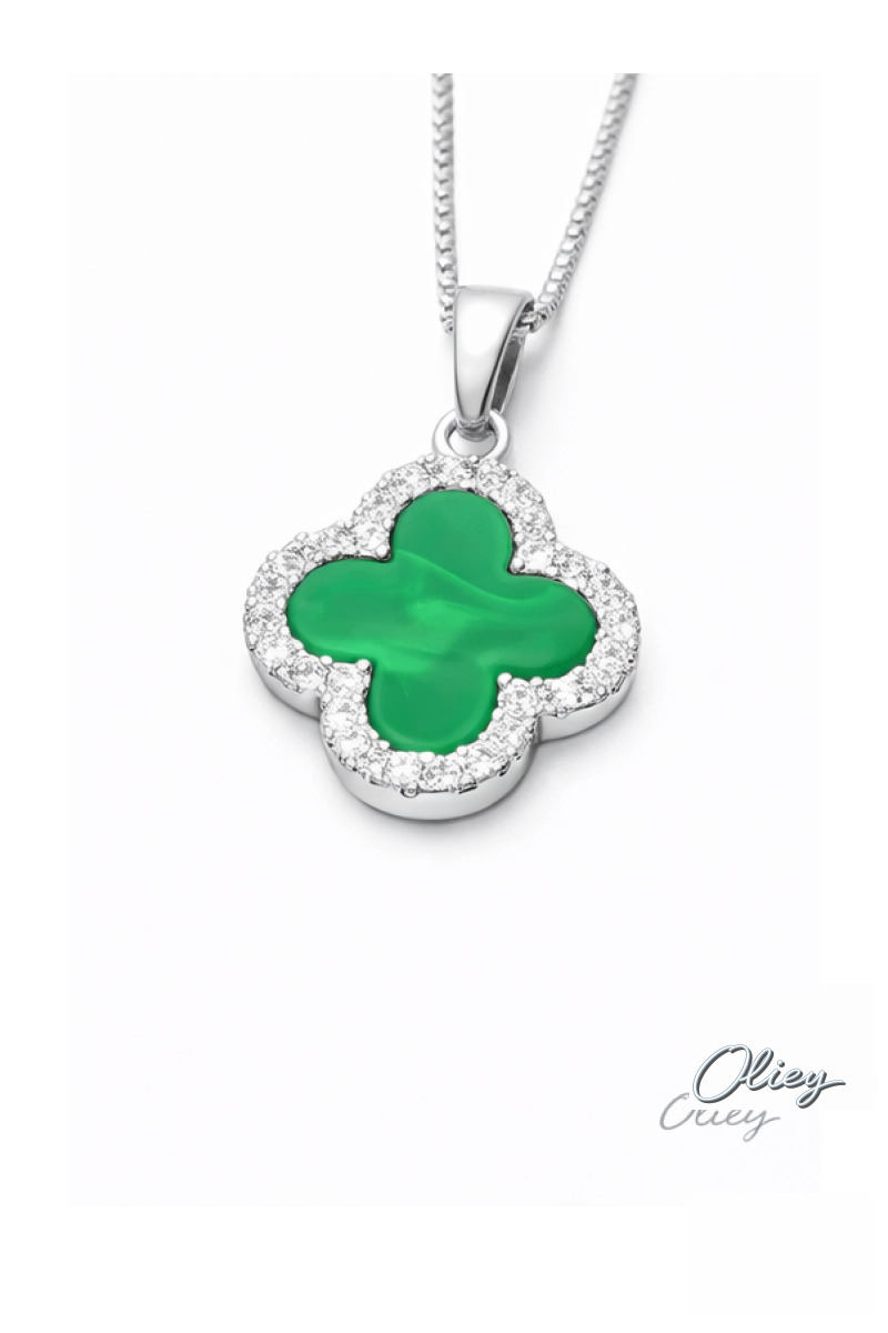 Green Four-Leaf Clover Pendant Necklace