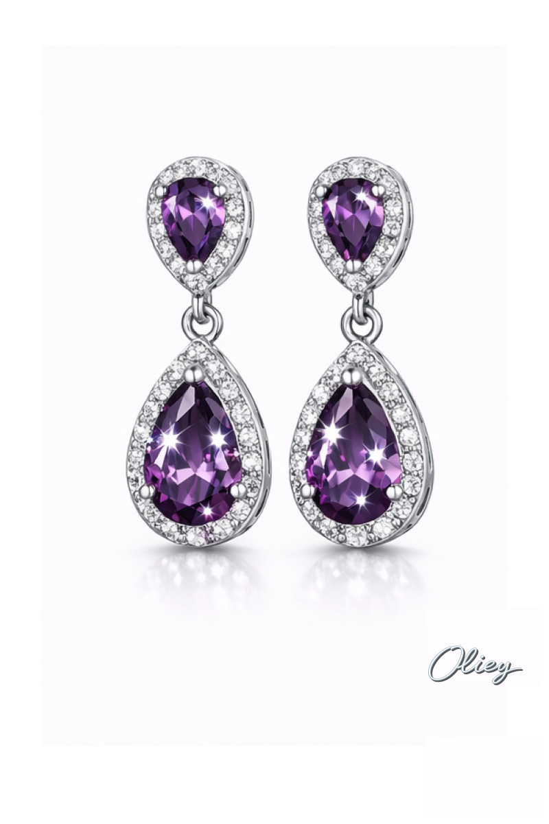 925 Sterling Silver Water Drop Shaped Crystal Earrings
