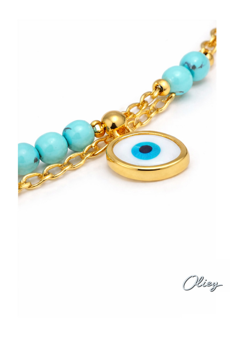 Double Layer Feet Chains with Turquoise Stone