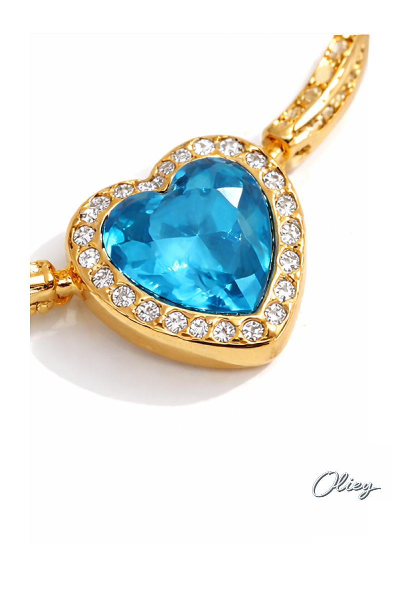 Vintage Elegant Blue Crystal Heart Drop Earrings